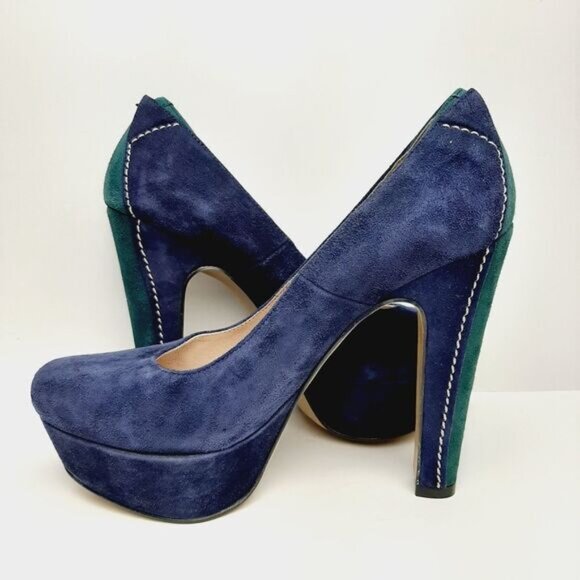 GINO VAELLO | Spain Platform Pumps Navy & Green Suede Leather Sz 6.5 | Eur 37 - Picture 8 of 14